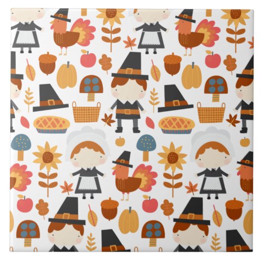 Erntedank Pilgrims ernten Muster Fliese (Vorderseite)