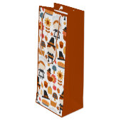 Erntedank Pilgrims ernten Muster Geschenktüte Für Weinflaschen (Rückseite Schrägansicht)