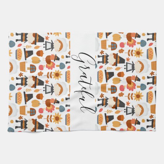 Erntedank Pilgrims ernten Muster Geschirrtuch (Horizontal)