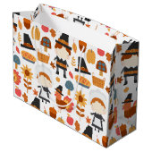 Erntedank Pilgrims ernten Muster Große Geschenktüte (Rückseite Schrägansicht)