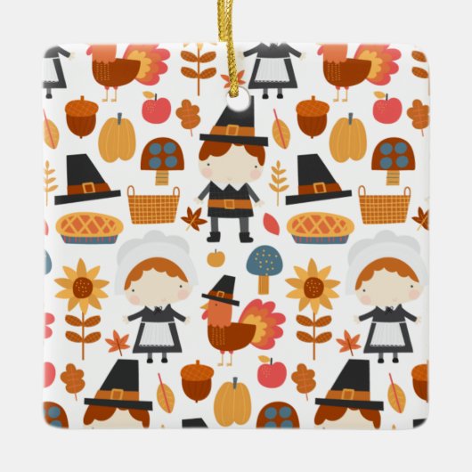 Erntedank Pilgrims ernten Muster Keramikornament (Vorderseite)