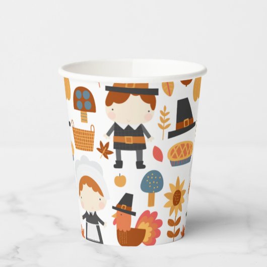 Erntedank Pilgrims ernten Muster Pappbecher (Links)