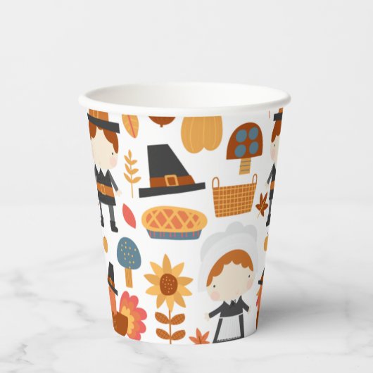 Erntedank Pilgrims ernten Muster Pappbecher (Vorderseite)