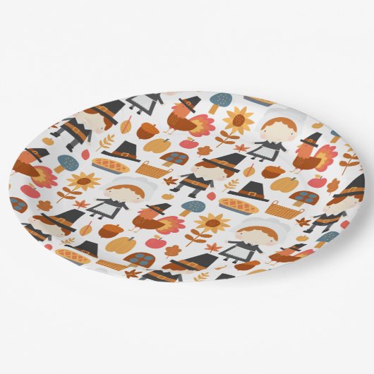 Erntedank Pilgrims ernten Muster Pappteller (Schrägansicht)