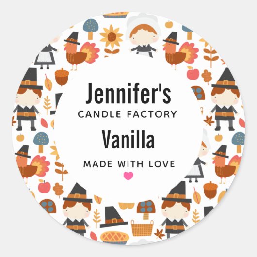 Erntedank Pilgrims ernten Musterkerze Runder Aufkleber (Vorderseite)