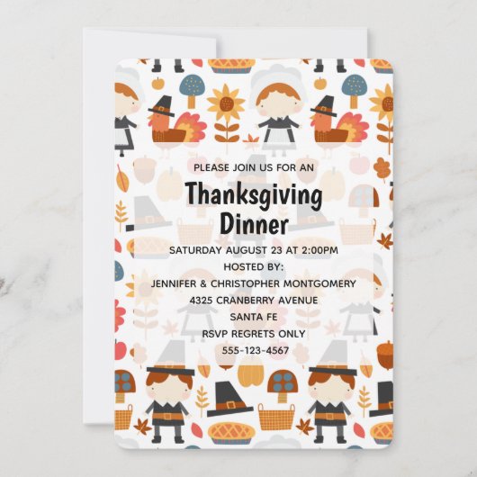Erntedank Pilgrims Harvest Pattern Dinner Einladung (Vorderseite)