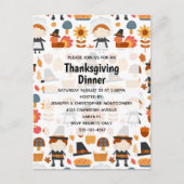 Erntedank Pilgrims Harvest Pattern Dinner Einladungspostkarte (Vorderseite)
