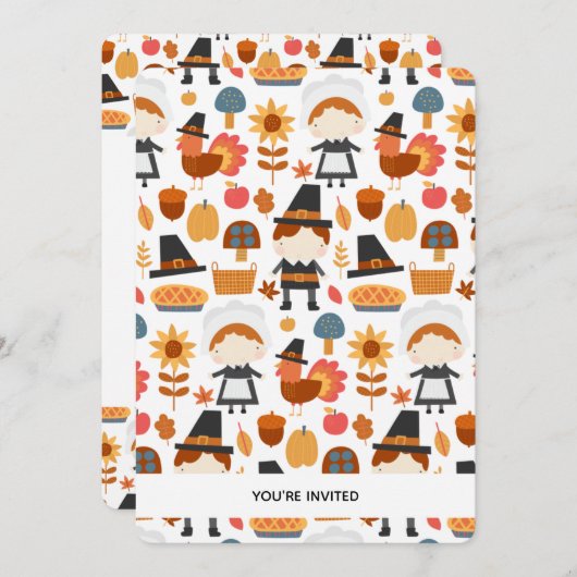 Erntedank Pilgrims Harvest Pattern Dinner Invit Einladung (Vorne/Hinten)