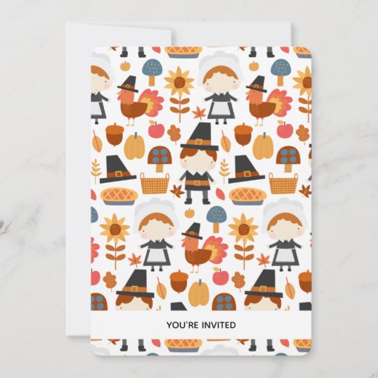 Erntedank Pilgrims Harvest Pattern Dinner Invit Einladung (Vorderseite)