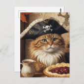 Erntedank Piratenkatze mit Kuchen Postkarte (Vorne/Hinten)