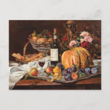 Erntedank Postkarte mit Obst und Wein