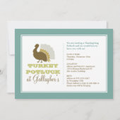 Erntedank potluck chic blue green turkey dinner einladung (Vorderseite)