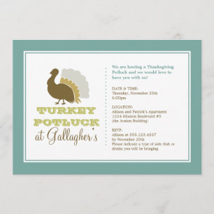 Erntedank potluck chic blue green turkey dinner einladung