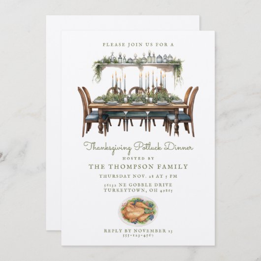 Erntedank | Potluck Dinner Einladung (Vorne/Hinten)