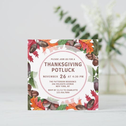 Erntedank Potluck Dinner Fall Farbe Blumen Einladung (Stehend Vorderseite)