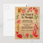 Erntedank Potluck Dinner LT Brown Wood Einladung Postkarte (Vorne/Hinten)