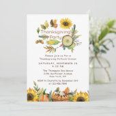 Erntedank Potluck Dinner Pumpkin Pie Sonnenblumen Einladung (Stehend Vorderseite)
