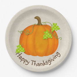 Erntedank Pumpkin auf Burlap Pappteller