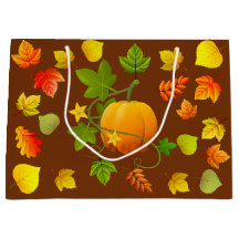 Erntedank Pumpkin & Autumn Leaves on Brown