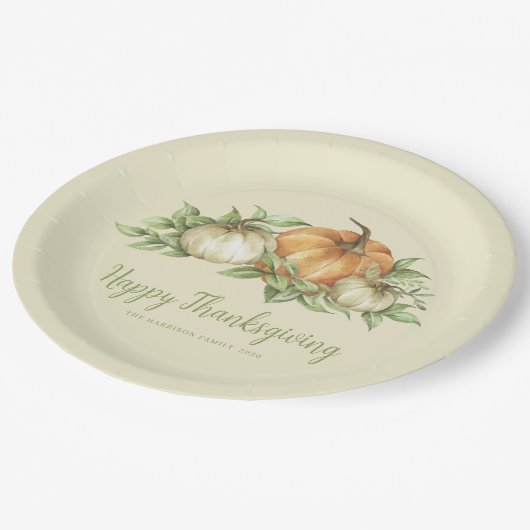 Erntedank Pumpkin-Blätter Pappteller (Schrägansicht)