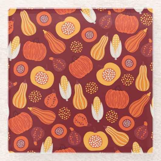 Erntedank Pumpkin Brown Nahtlose Muster. Glasuntersetzer (Vorderseite)