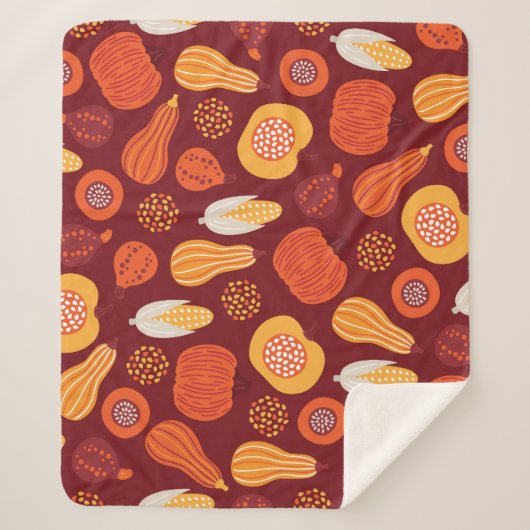 Erntedank Pumpkin Brown Nahtlose Muster. Sherpadecke (Vorderseite)