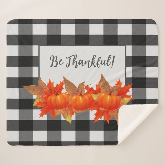 Erntedank Pumpkin Buffalo Kariert Sherpa Blanket Sherpadecke (Vorderseite (Horizontal))