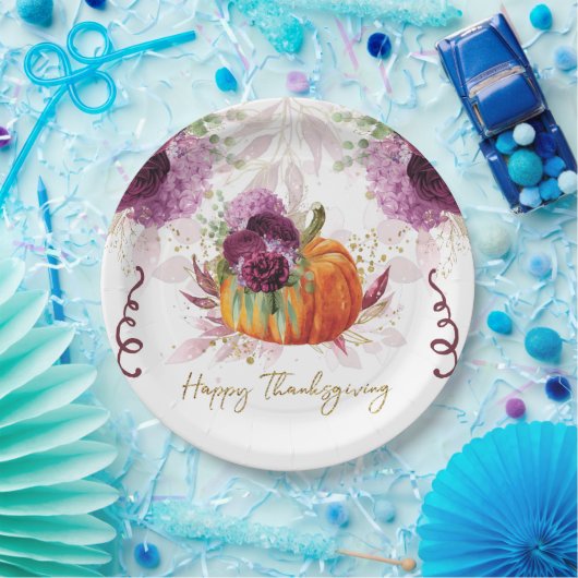 Erntedank Pumpkin Burgundy Details Pappteller (Party)