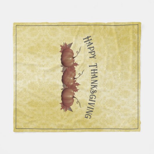 Erntedank Pumpkin Damask | Gelb Fleecedecke (Vorderseite (Horizontal))