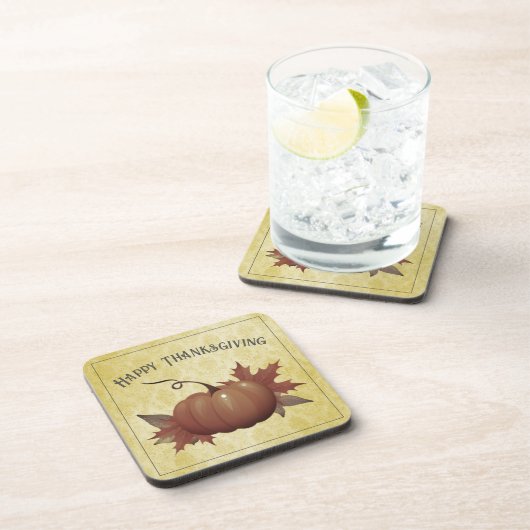 Erntedank Pumpkin Damask | Gelb Getränkeuntersetzer (Rechte Seite)