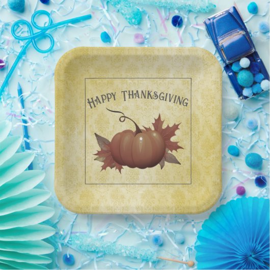 Erntedank Pumpkin Damask | Gelb Pappteller (Party)