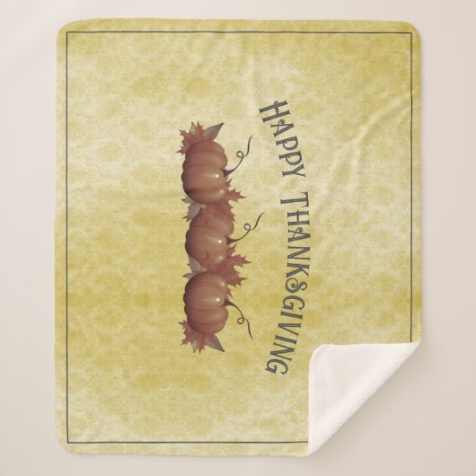 Erntedank Pumpkin Damask | Gelb Sherpadecke (Vorderseite)