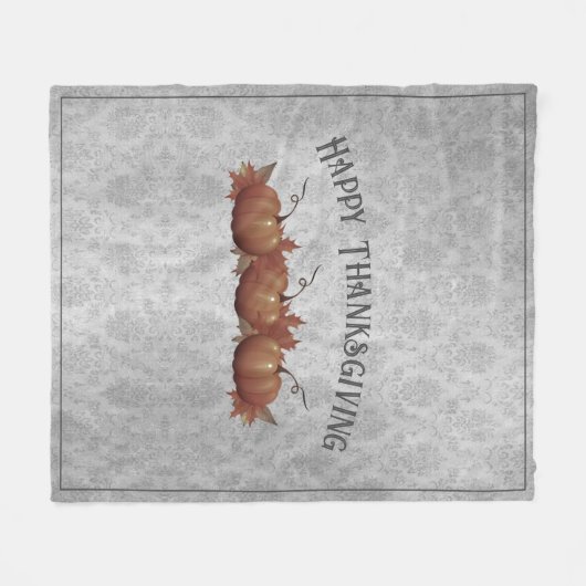 Erntedank Pumpkin Damask | Grau Fleecedecke (Vorderseite (Horizontal))