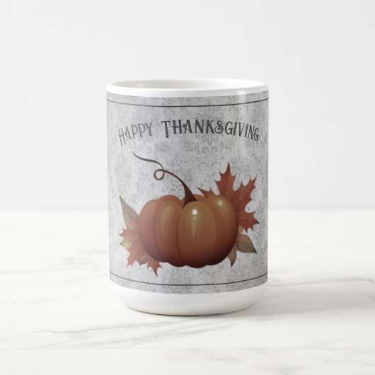 Erntedank Pumpkin Damask | Grau Kaffeetasse (Mittel)