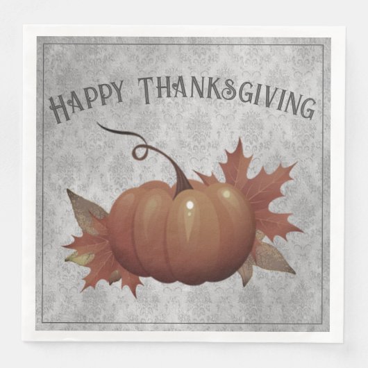 Erntedank Pumpkin Damask | Grau Serviette (Vorderseite)