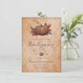 Erntedank Pumpkin Damask | Orange Dinner Einladung (Stehend Vorderseite)