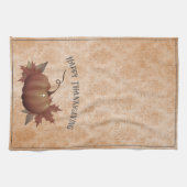 Erntedank Pumpkin Damask | Orange Geschirrtuch (Horizontal)