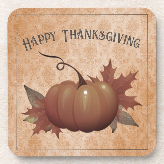 Erntedank Pumpkin Damask | Orange Getränkeuntersetzer (Vorderseite)