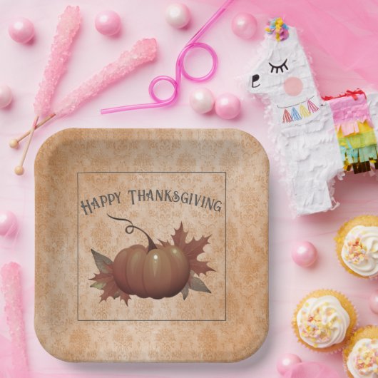 Erntedank Pumpkin Damask | Orange Pappteller (Party)