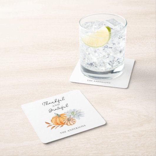 Erntedank Pumpkin Fall Grateful Elegante Rechteckiger Pappuntersetzer (Vor Ort)