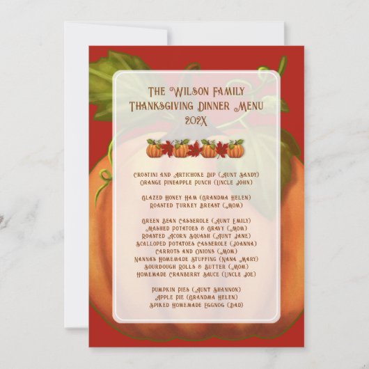 Erntedank Pumpkin Family Dinner Vorlage (Vorderseite)