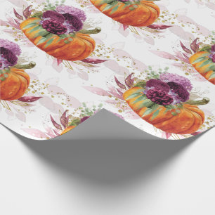 Erntedank Pumpkin Floral Burgundy Details Geschenkpapier