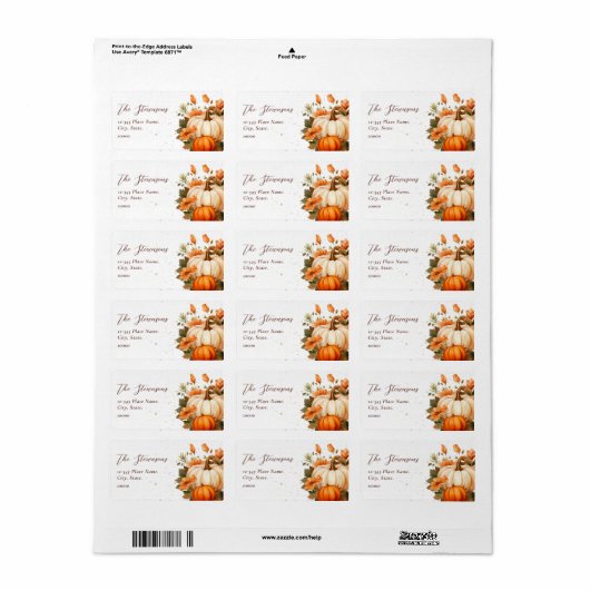 Erntedank Pumpkin Floral Script Rustikale Adresse Adressaufkleber (Vorne)