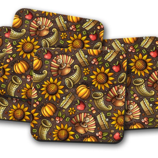 Erntedank Pumpkin Medley | Herbstkork-Untersetzer Getränkeuntersetzer