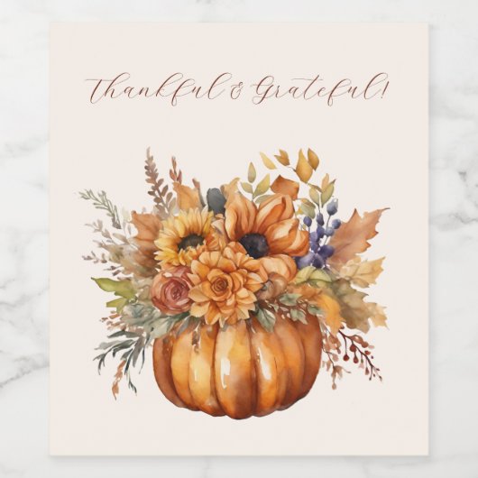 Erntedank-Pumpkin mit Blume- Weinetikett (Einzelnes Label)