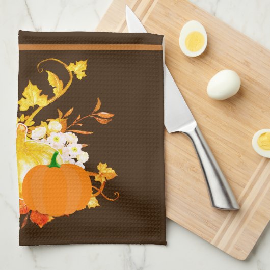 Erntedank Pumpkin mit Herbsturlaub Geschirrtuch (Viertel Falte)