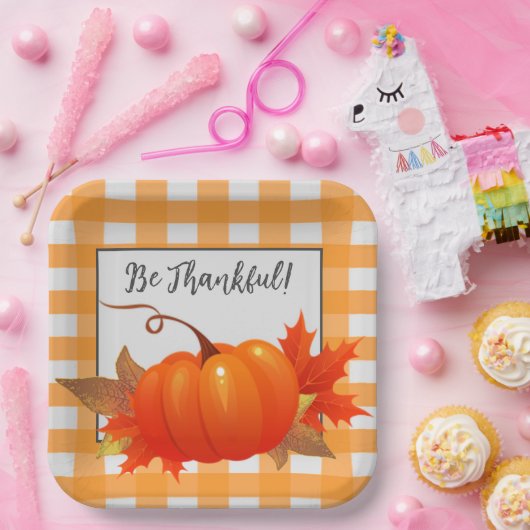 Erntedank Pumpkin Orange Buffalo Kariert Pappteller (Party)
