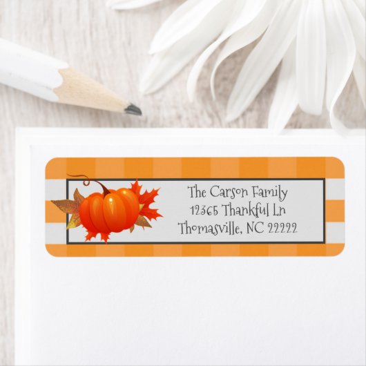 Erntedank Pumpkin Orange Buffalo Kariertes Etikett (Insitu)