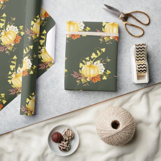 Erntedank Pumpkin Pattern Glossy Geschenkpapier (Kunsthandwerk)