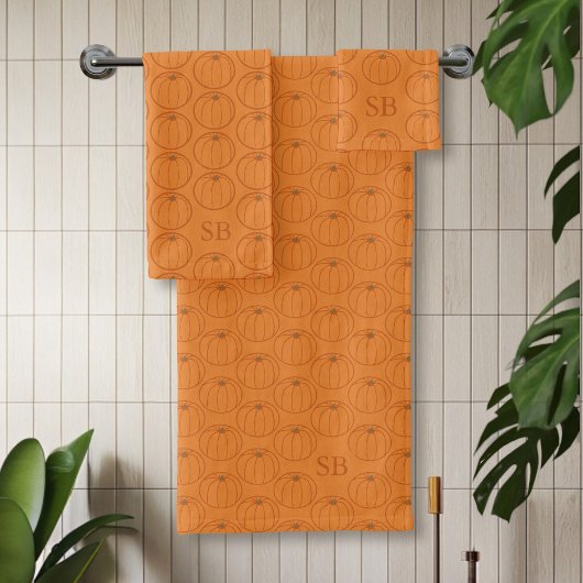 Erntedank Pumpkin Pattern Monogram Badhandtuch Set